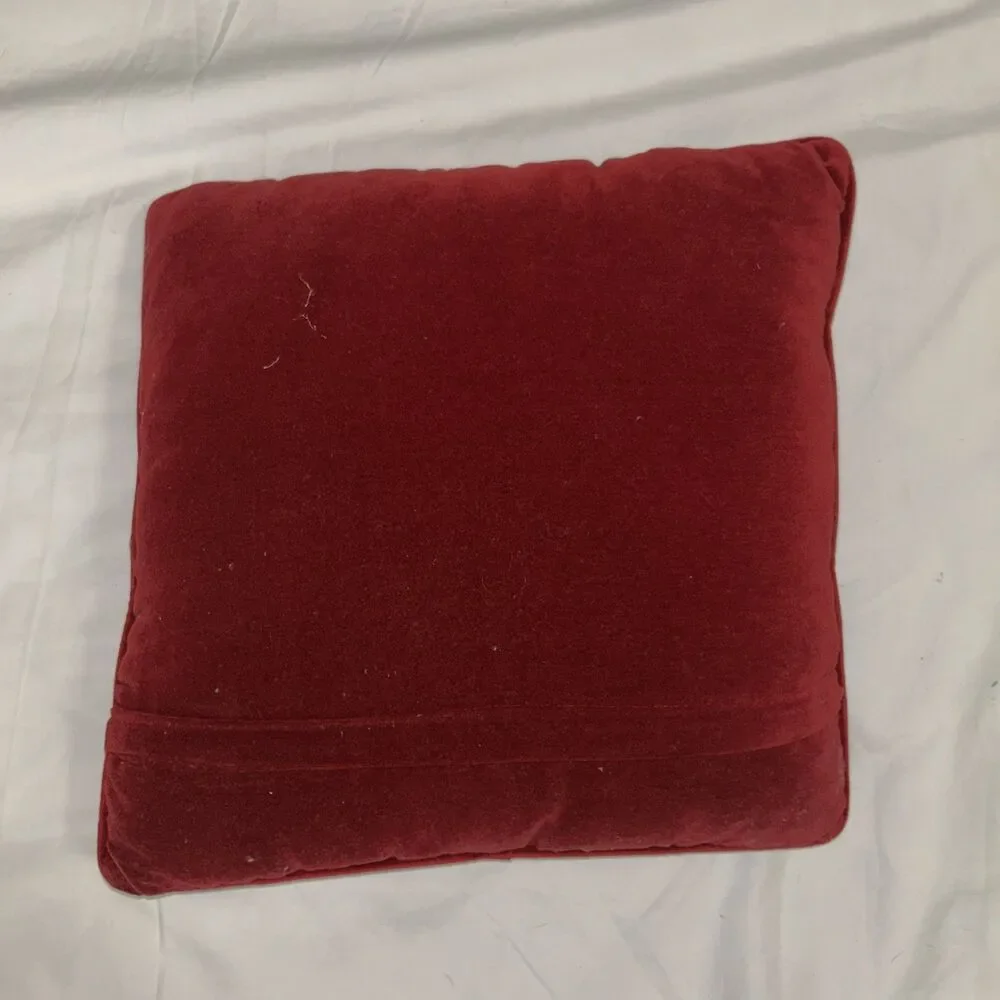 Cardinal Needlework Embroidery Pillow Blue Green Red Velvet Square Vtg 70s 80s